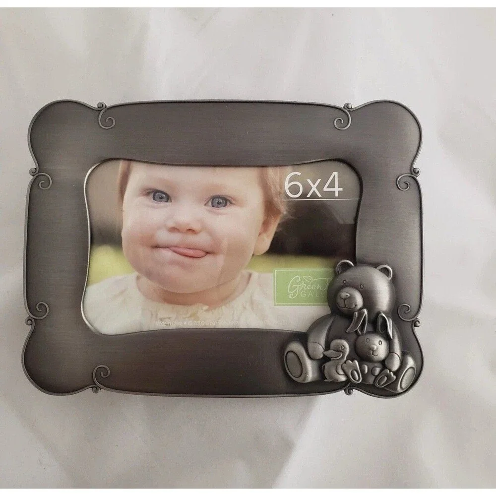 Green Tree Gallery Bear Duck Rabbit Pewter 6”x4” Photo Frame Baby Decor Accents
